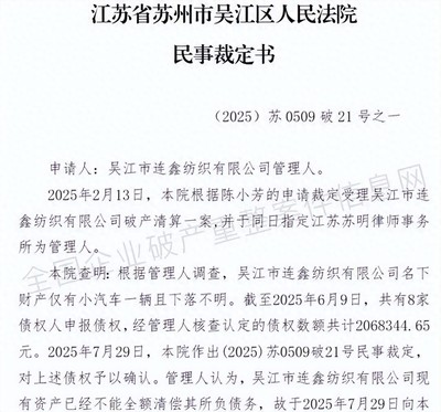 紡織業(yè)寒冬 吳江一工廠因債務危機破產退出市場